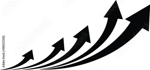 A graphic representation of five black curved arrows swiftly moving upwards signifying rapid growth and positive progress