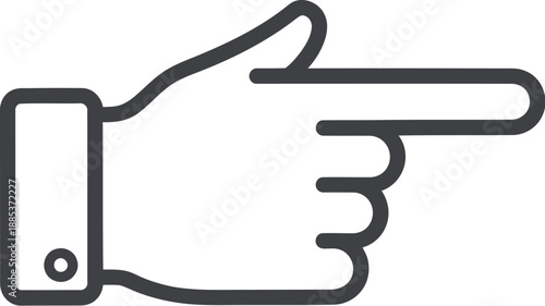 Simple black line art icon depicting a hand with the index finger pointing decisively toward the right side of the frame