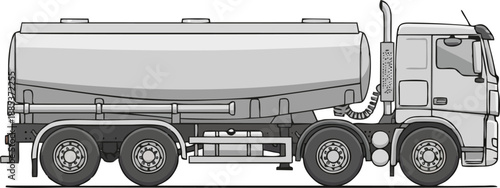 Clean line art tanker truck side view silver gray tones simple outline flat vector illustration isolated background