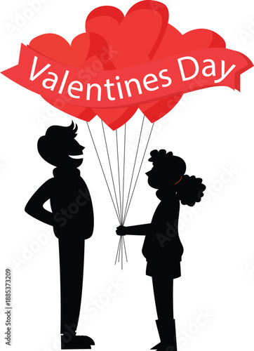 Happy Valentines day 14 february post girl heart  balloons hold hand  give boy black 