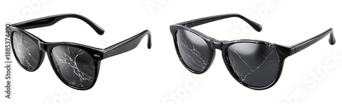 Sunglasses with cracked lenses isolated on transparent background. Damage, accident, vision problem concept.