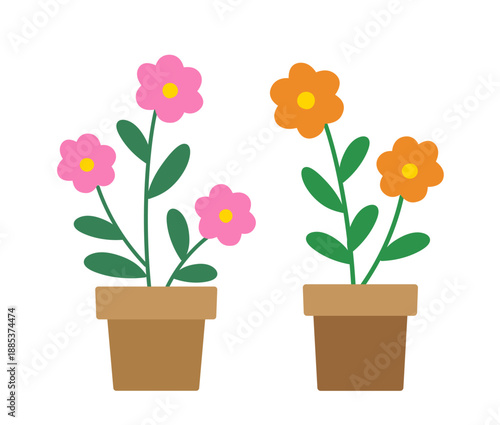 Cute Spring outdoor gardening potted plants illustration set.
Potted flower icon collection.
Flowers in pots Clip art vector.
Transparent background. SVG.