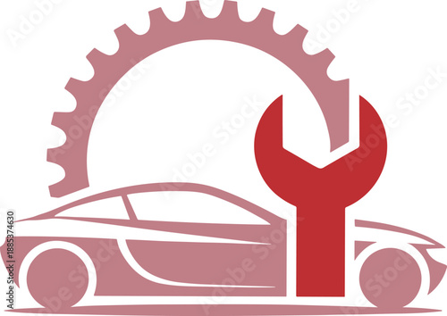 Car repair and automotive service concept illustration with wrench and gear symbols representing vehicle maintenance diagnostics workshop support and mechanical engineering solutions design