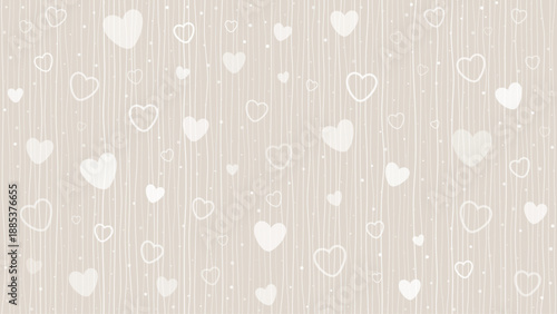 Seamless pattern with scattered hearts in beige and pastel tones. Perfect Valentine's Day background for baby cards, cute kids' prints, or sweet romantic wallpaper design