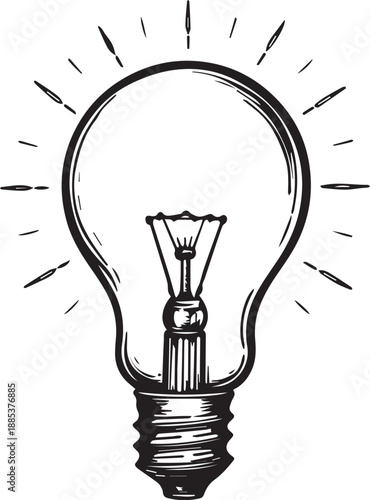 An incandescent light bulb, a symbol of innovation and insight, glows brightly with radiating lines to represent a new idea.