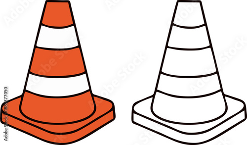 Traffic Cone Road Safety Sign Flat and Outline Icon