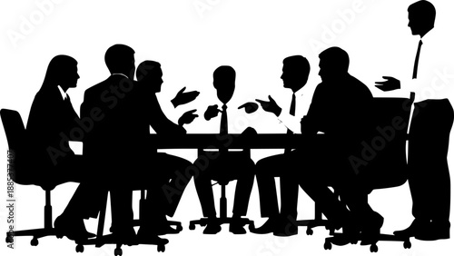 Business people having meeting or conference. Coworkers sitting at the table silhouette vector illustration