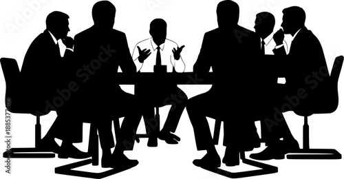 Business people having meeting or conference. Coworkers sitting at the table silhouette vector illustration