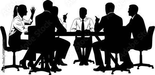 Business people having meeting or conference. Coworkers sitting at the table silhouette vector illustration