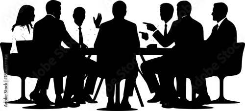 Business people having meeting or conference. Coworkers sitting at the table silhouette vector illustration