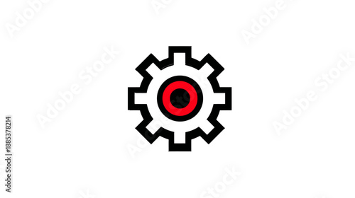 A simple illustration of a gear with black outlines, red center on a white backdrop