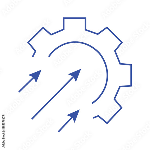 Blue gear with circular arrows indicating process