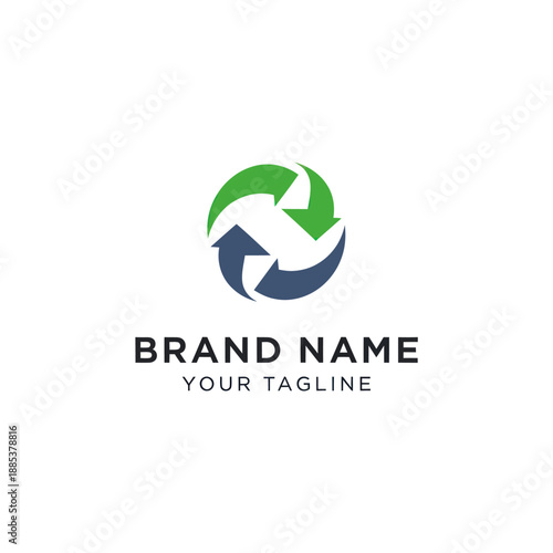 Circular Logo with Arrows and Brand Text.