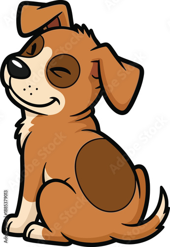 A cartoon dog sitting with a happy expression, depicted in a simple vector illustration