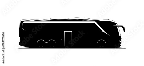 Black bus silhouette, vehicle icon, transportation illustration, motorcoach graphic