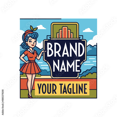 Cartoon Pinup Girl Pointing at Sign.