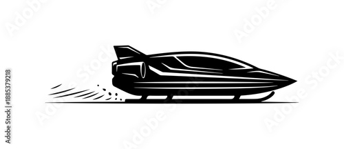 Speedboat, futuristic yacht, sleek vessel, black vector illustration