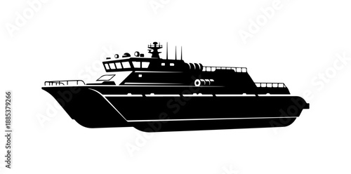 Black boat silhouette, vector yacht icon, nautical graphic, marine symbol