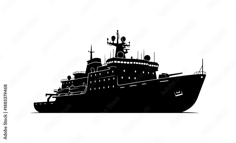 Fototapeta premium Black silhouette ship, vessel, boat, nautical icon, vector graphic