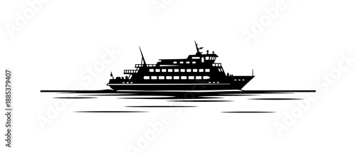 Black ferry boat, silhouette ship, watercraft icon, vector illustration
