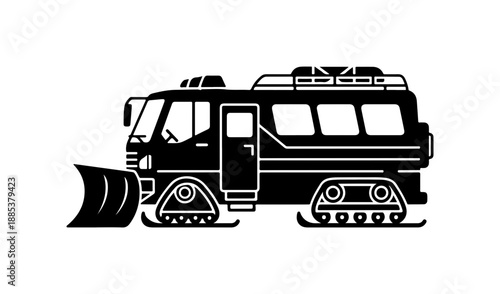 Snowcat, Snowplow, Vehicle, Transportation, Black Icon