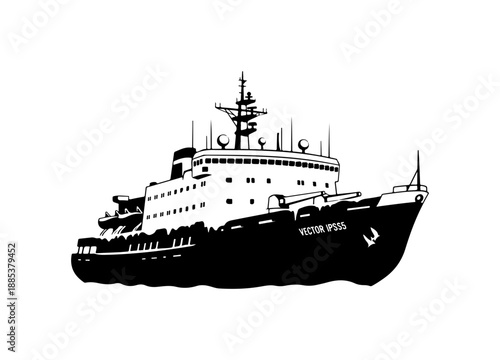 Black and white cruise ship, ocean liner, vessel illustration, nautical icon