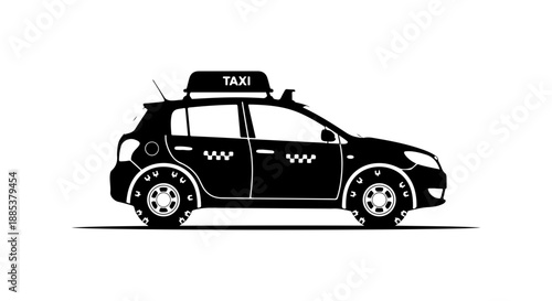 Black taxi car, vector illustration, side view, transportation icon