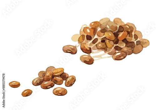 Watercolor-style natto illustration／納豆・和食