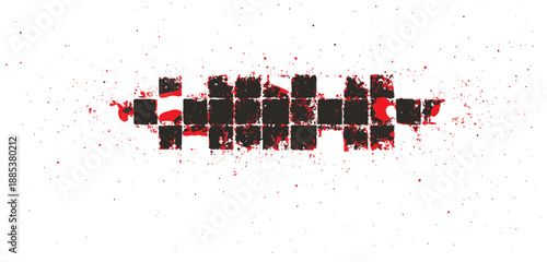  A bold, distressed composition featuring a black-and-white checkered stripe across a splattered ink background. Evokes speed, street art, and edgy energy,