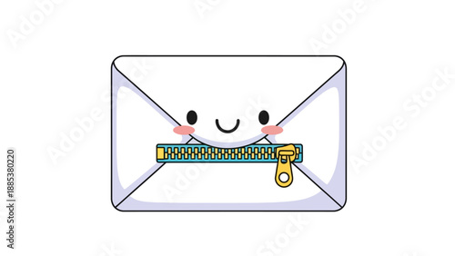 Kawaii envelope illustration featuring a horizontal zipper mouth