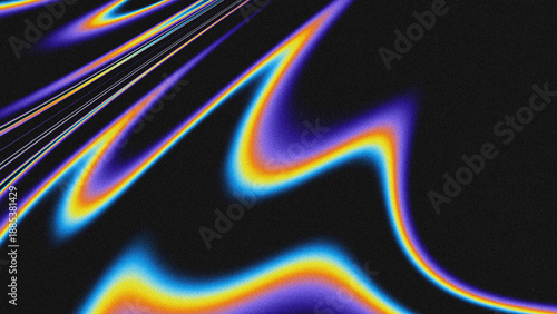 фотографія Abstract background featuring dynamic, fluid rainbow-hued wave lines with a grainy, noisy texture