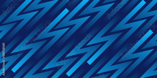 Abstract geometric pattern with cyan diagonal zigzag shapes and rhythmic parallel lines on dark blue background