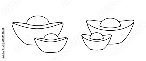 Gold Ingot yuanbao coloring page set.
Chinese Gold Ingot outline vector. svg.
