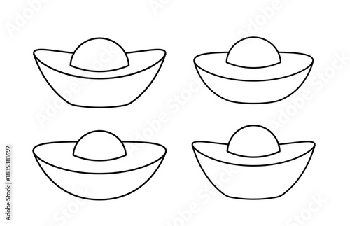 Gold Ingot yuanbao coloring page set.
Chinese Gold Ingot outline vector. svg.