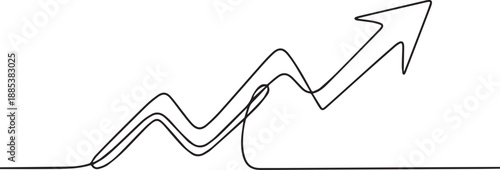 A line drawing of an upward trending graph with an arrow indicating growth and progress