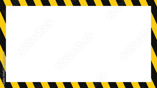 Hazard warning frame background vector. Yellow black diagonal stripe border design. Industrial safety caution layout. Empty center template for notices, posters and web design
