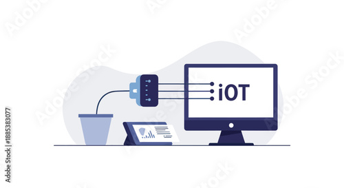 Illustration showing an IoT system connecting a physical object to a computer display