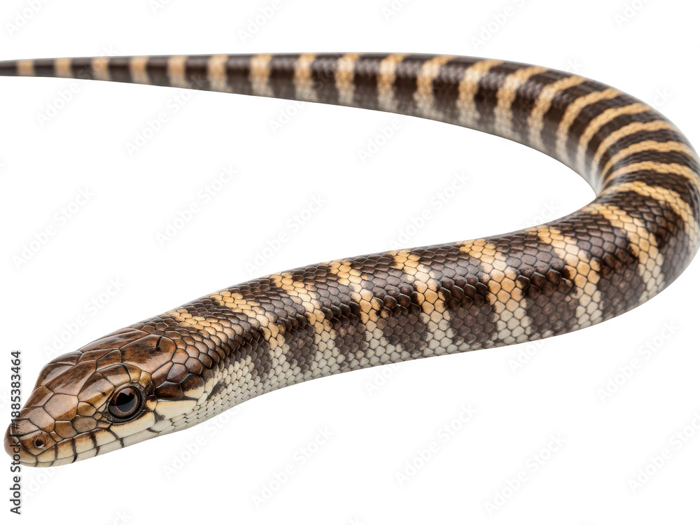 Fototapeta premium Brown and yellow striped snake isolated on transparent background