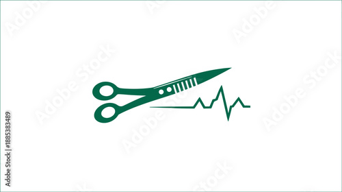 A medical themed illustration with scissors cutting a heartbeat line, against a white background