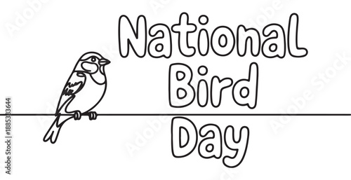 Sparrow Bird Sitting on Wire National Bird Day Vector on a White Background
