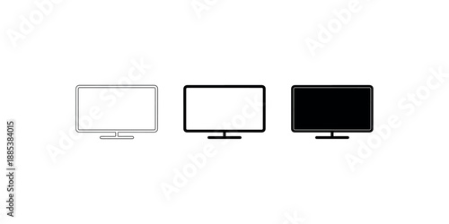 Computer monitor outline icon set with flat television screen design and modern digital display technology symbols isolated on white background for web