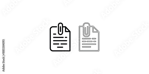 Paper document with paperclip icon set representing office file attachment and administrative paperwork organization for business data management tasks