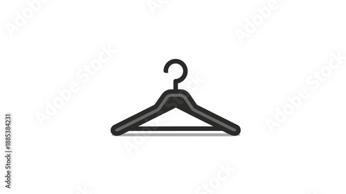 A simple, black clothing hanger on a clean white background with a subtle drop shadow
