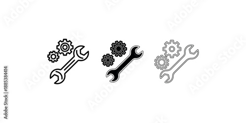 Wrench and gear icon vector set line outline glyph flat style tools service symbol for engineering repair maintenance construction development