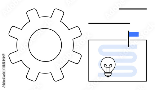 Innovation concept. Outline of a gear next to a bright idea bulb innovation processes. Innovation as problem-solving and creativity in process optimization, engineering, brainstorming
