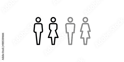 Restroom icons for male and female in two styles thin line and solid fill version for public toilet signage and bathroom guidance design for buildings