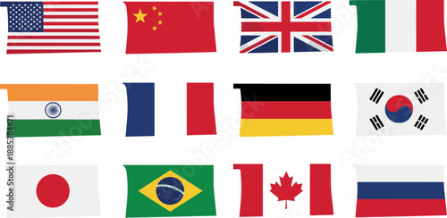 Vector illustration set of national flags from different countries around the world