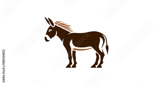 Stylized donkey illustration in brown hues against a white backdrop. Shows the animal in profile