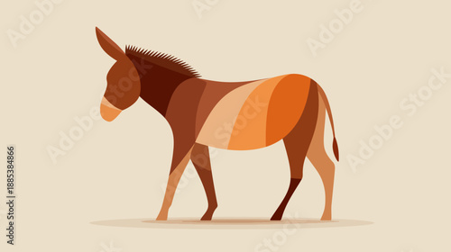 Stylized illustration of a donkey, rendered in warm, earthy tones, against a neutral backdrop