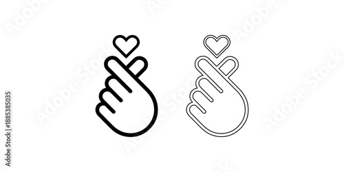 Korean finger heart gesture icon symbolizing love affection and appreciation outline and solid vector illustration isolated on white background kpop pop culture sign